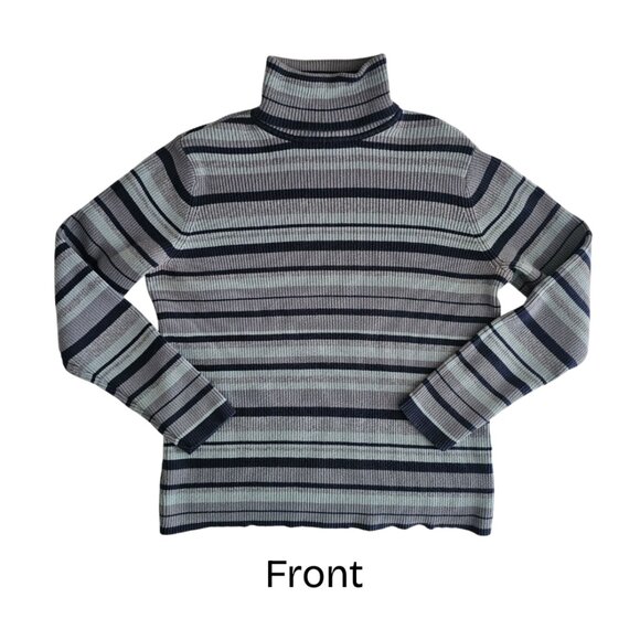 Petite Sophisticate LS Striped Ribbed Turtleneck Top | GUC | MP | Blue Gray - Picture 8 of 14
